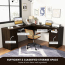 66 Inch L-Shaped Writing Study Workstation Computer Desk with Drawers-Coffee