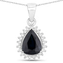 2.09 Carat Genuine Blue Sapphire and White Diamond 14K White Gold Pendant