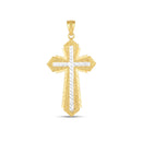 14k Two Tone Gold High Polish Diamond Cut Cross Pendant