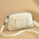 Womens Genuine Leather Solid-Color Multi-Pocket Crossbody Bag