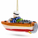 Captain Santa on a Boat Glass Christmas Ornament