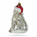 Polar Bear in Santa Hat Glass Christmas Ornament