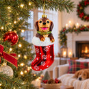 Puppy in Stocking Glass Christmas Ornament