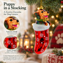 Puppy in Stocking Glass Christmas Ornament