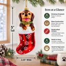 Puppy in Stocking Glass Christmas Ornament