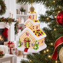 Gingerbread House with Candy Canes Glass Christmas Ornament