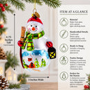 Snowman Holding Broom and Lantern Glass Christmas Ornament