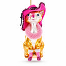 Lady Cat with Pink Hat Glass Christmas Ornament