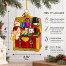 Teddy Bear, Nutcracker, and Gift Chest Glass Christmas Ornament