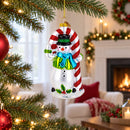 Snowman with the Mint Candy Cane Glass Christmas Ornament