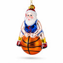 Santa Basketball Player Glass Christmas Ornament