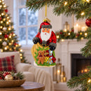Santa with Toy Sack Glass Christmas Ornament