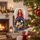 Angel with Three Wise Men Glass Christmas Ornament