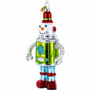 Retro Robot Snowman Glass Christmas Ornament