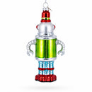 Retro Robot Snowman Glass Christmas Ornament