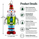 Retro Robot Snowman Glass Christmas Ornament