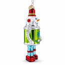 Retro Robot Snowman Glass Christmas Ornament