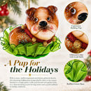Bulldog Pup Glass Christmas Ornament