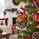 Raccoon Holding Squirrel Glass Christmas Ornament