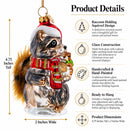 Raccoon Holding Squirrel Glass Christmas Ornament