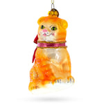 Cat with Red Scarf Glass Christmas Ornament