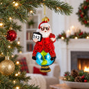 Teacher Santa on World Globe Glass Christmas Ornament