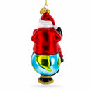 Teacher Santa on World Globe Glass Christmas Ornament
