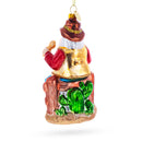 Cowboy Santa with Drink and Drumstick Glass Christmas Ornament