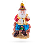 Cowboy Santa with Drink and Drumstick Glass Christmas Ornament