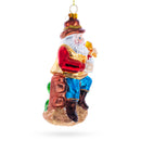 Cowboy Santa with Drink and Drumstick Glass Christmas Ornament