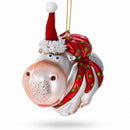 Hippo in Santa Hat Glass Christmas Ornament