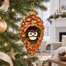 Wise Owl Nestled in Pine Cone Glass Christmas Ornament