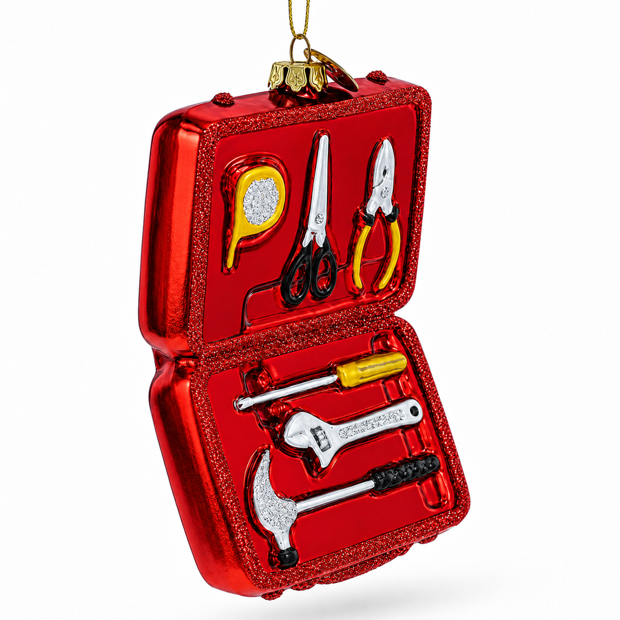 Handyman with Toolbox Glass Christmas Ornament