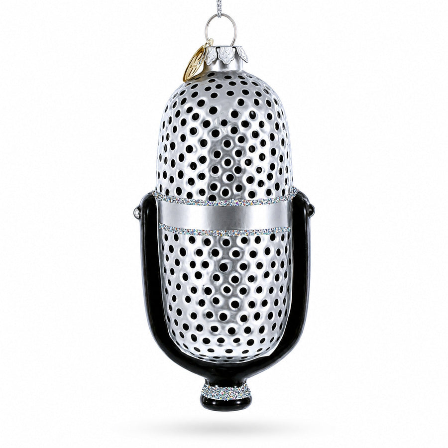 Silver Microphone Glass Christmas Ornament