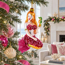 Mermaid with Seahorse Glass Christmas Ornament