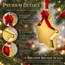 Golden Star Adorned with Red Bow Glass Christmas Ornament