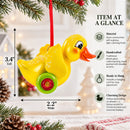 Yellow Duck Rolling on Wheels Glass Christmas Ornament