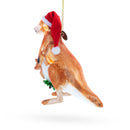 Kangaroo in Santa Hat with Joey Glass Christmas Ornament