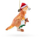 Kangaroo in Santa Hat with Joey Glass Christmas Ornament