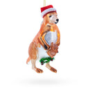 Kangaroo in Santa Hat with Joey Glass Christmas Ornament