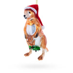 Kangaroo in Santa Hat with Joey Glass Christmas Ornament