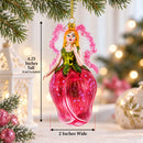Enchanting Fairy in a Rose Dress Glass Christmas Ornament