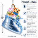 Teddy Bear Nestled in a Blue Shoe for Baby's First Glass Christmas Ornament