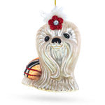 Long-Haired Shih Tzu Glass Christmas Ornament