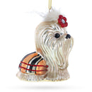 Long-Haired Shih Tzu Glass Christmas Ornament