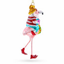 Santa Riding a Pink Flamingo Glass Christmas Ornament