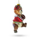 Bear Engaged in Football Blown Glass Christmas Ornament