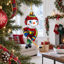 Snowman Playing Hockey Glass Christmas Ornament