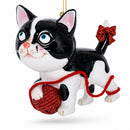 Kitten Entangled with Yarn Ball Glass Christmas Ornament