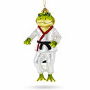 Frog Engaged in Martial Arts Glass Christmas Ornament